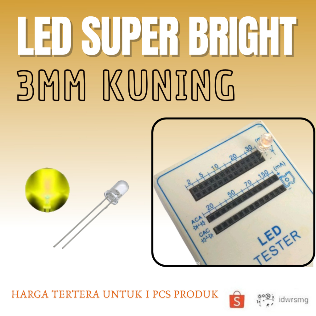 LED สีเหลือง 3mm Hi Bright Super Bright LED 3 mm สีเหลือง