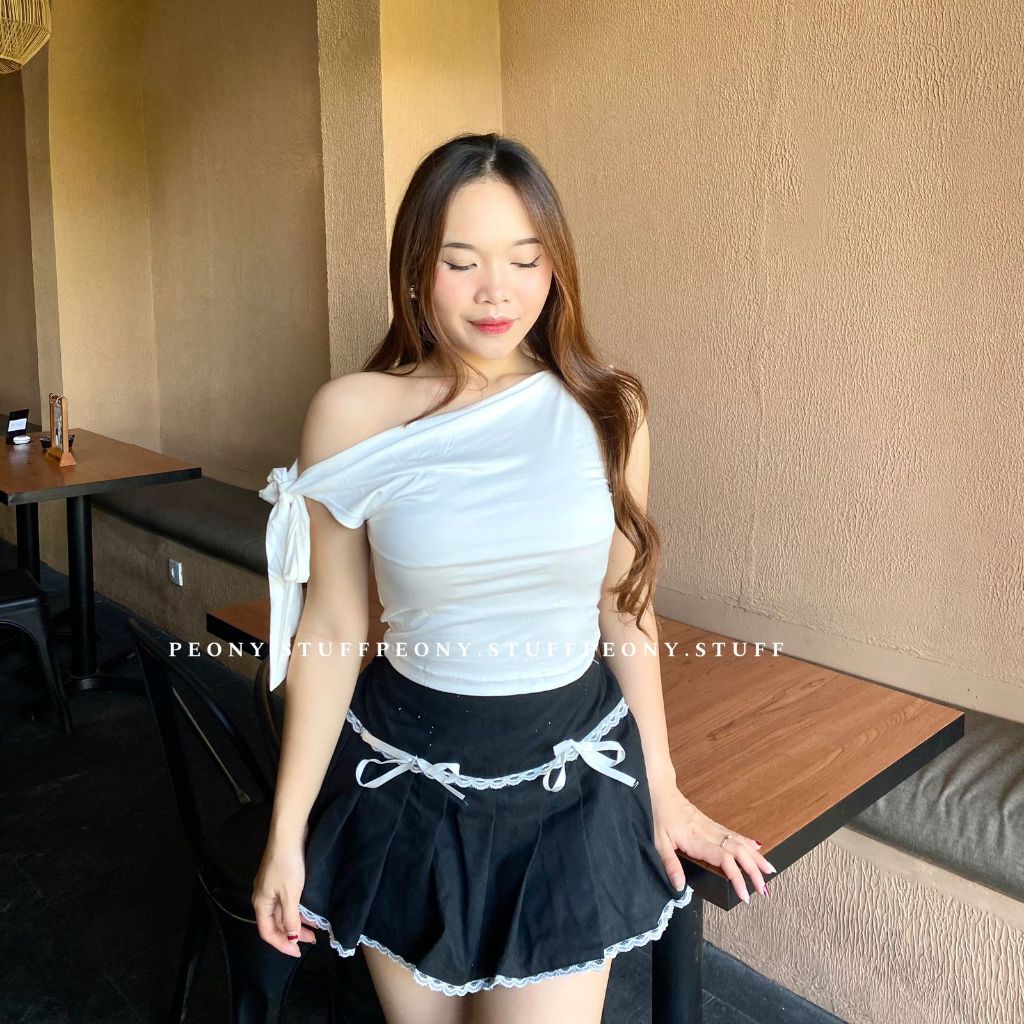 Valentina Top Womens One Shoulder Valentina Twist Top เกาหลี Basic Sleeve