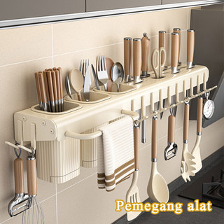 Rak pisau dinding Dapur Stainless Steel/Tempat Taruh Sendok Garpu Pisau Dapur Gantungan Lap Dapur