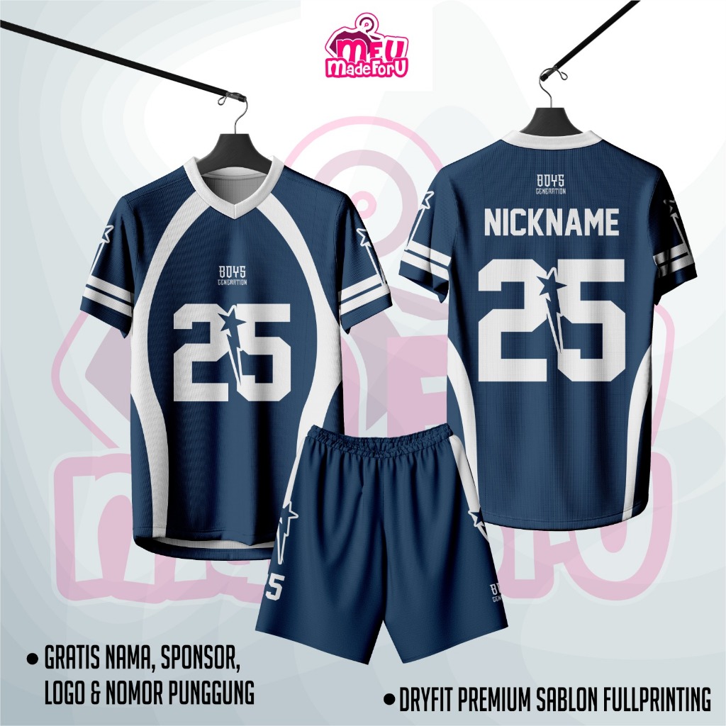 เสื้อที่กําหนดเองสําหรับผู้หญิง/ผู้ชาย BOYS GENERATION NAVY V คอคอปก-ฟรีชื่อที่กําหนดเองหมายเลข-ชุดก