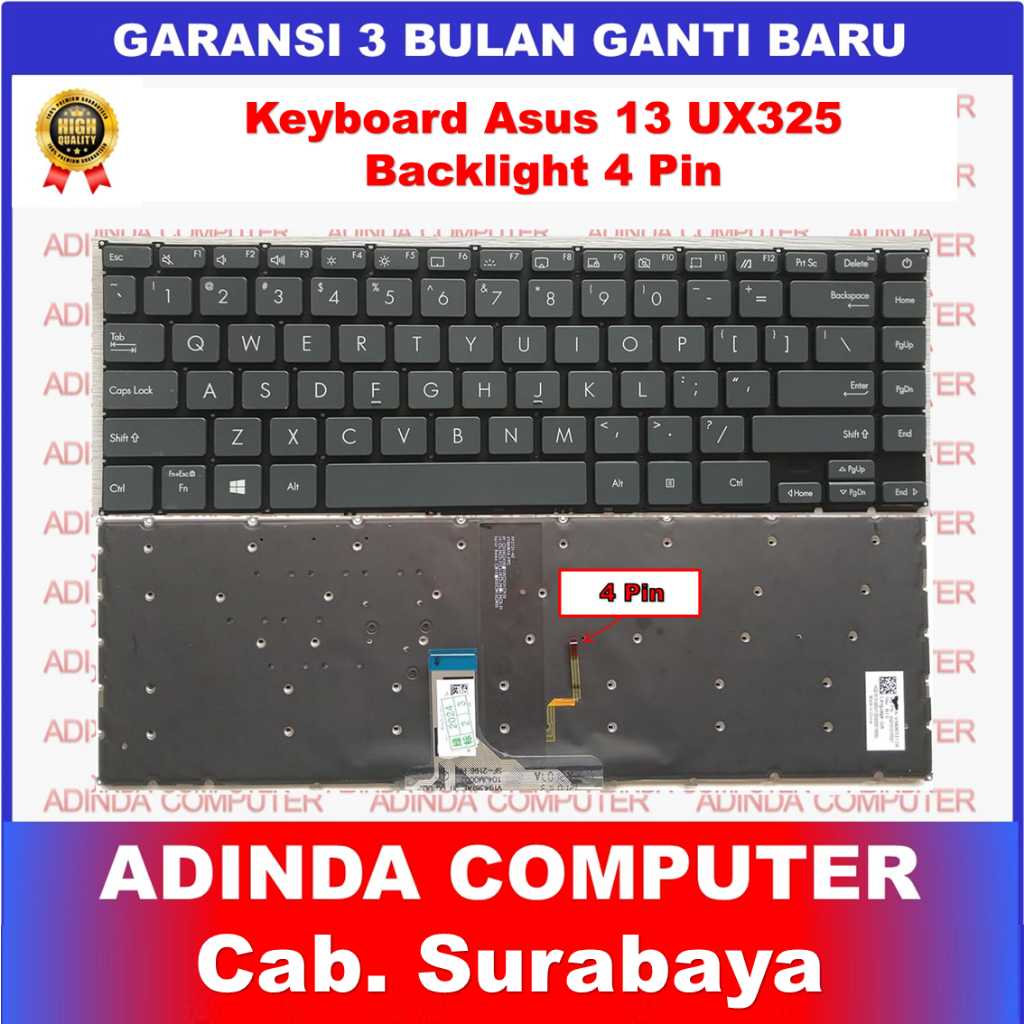 Asus Zenbook 13 UX325 UX325E UX325EA UX325J UX325JA คีย์บอร์ดแบ็คไลท์ 4 พิน