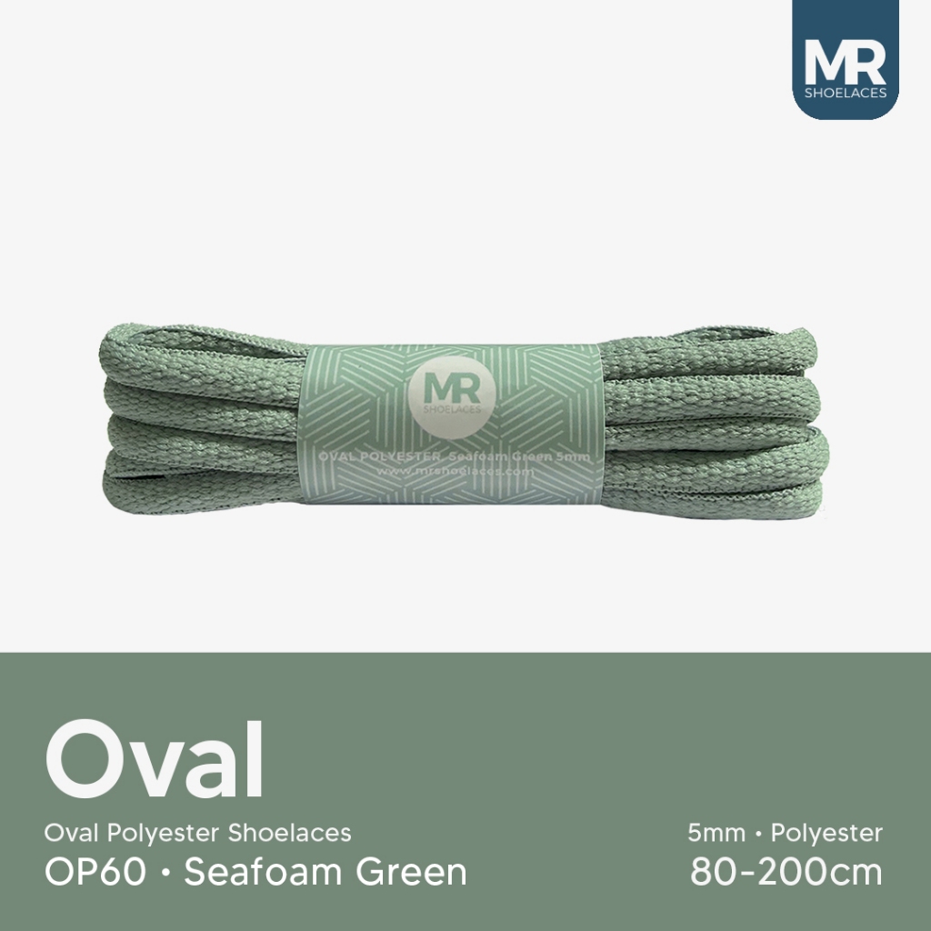 HIJAU MR Shoelaces OP61 Seafoam สีเขียว (โฟมทะเลสีเขียว) 5 มม.โพลีเอสเตอร์เชือกผูกรองเท้า-สายยาว 80 ซม.90 ซม.100 ซม.120 ซม.130 ซม.150 ซม.180 ซม.200 ซม.สําหรับกีฬารองเท้าผ้าใบ-เชือกผูกรองเท้าพรีเมี่ยม