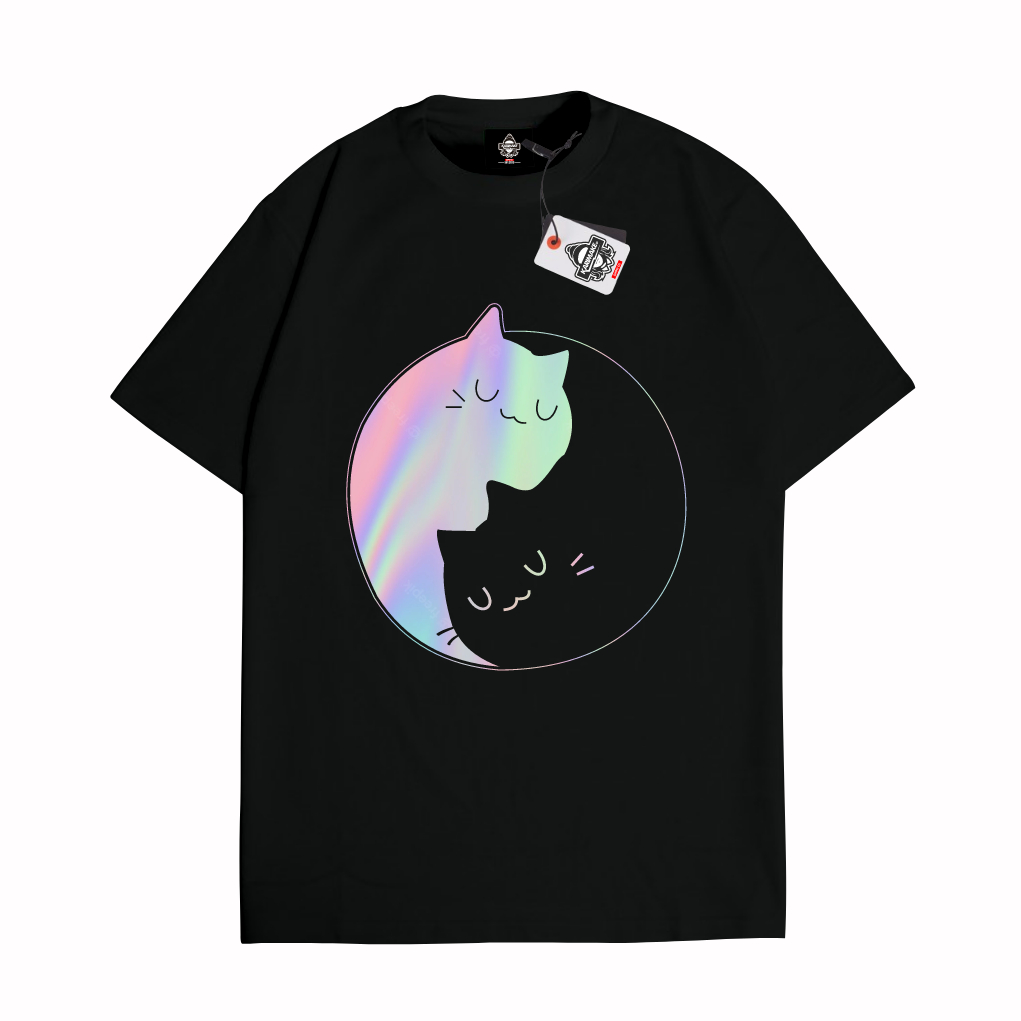 เสื้อยืด KRMK Unisex Distro พร้อมภาพ YIN YANG CAT