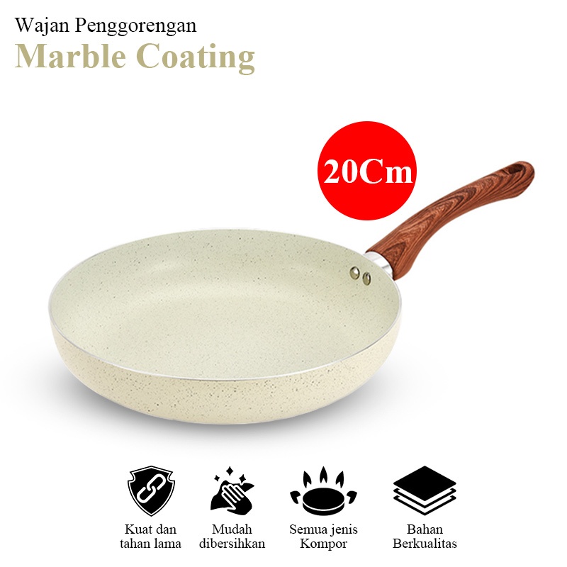 Shop.Eazy กระทะเทฟล่อนเคลือบหินอ่อน 20ซม. (สีเบจ) 1812 - กระทะเคลือบหินอ่อน