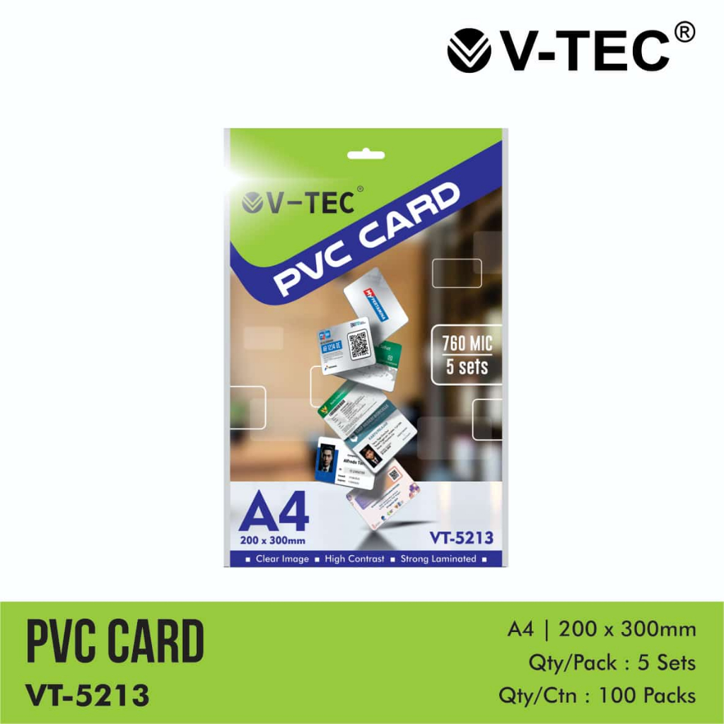 (1 แพ็ค/5 แผ่น) กระดาษการ์ด ID V-TEC 5 ชุด TYPE VT-5213 A4 | MITRA ABADI CATALOG