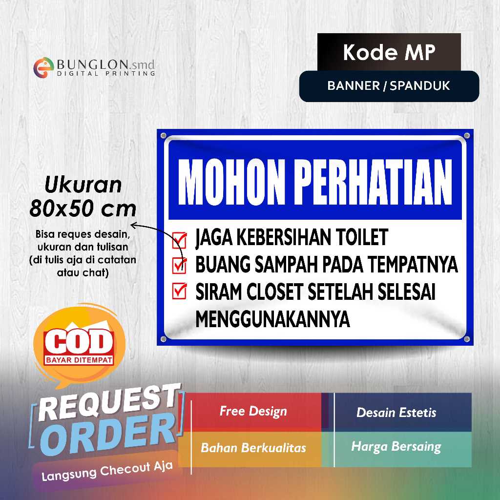 BANNER PLEASE NOTE KEEP TOILET CLEANING CODE MP BLUE