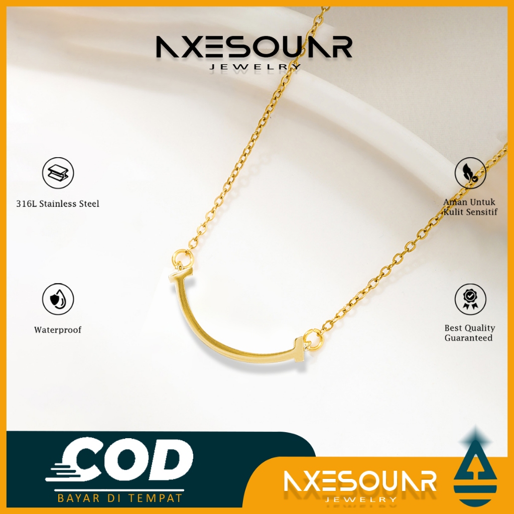 สร้อยคอไทเทเนียมสนิมสีทองยิ้มแท้สําหรับผู้หญิงยาวเบาและป้องกันการซีดจาง KT076RSP