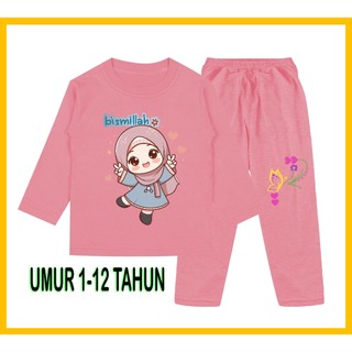 Baju Setelan Piyama Anak Soleh Perempuan lengan Panjang Celana Panjang 1 - 10Tahun