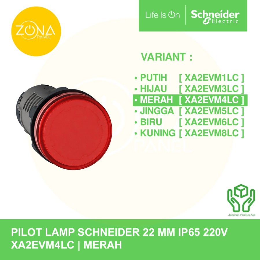 MERAH PILOT LAMP SCHNEIDER LED สีแดง EASY HARMONY 220VAC IP65 XA2EVM4LC