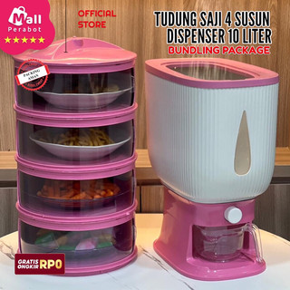 Bundling | Dispenser Beras 10 Liter | Tudung Saji 4 Susun Tempat Penyimpanan Beras Rice Box Harga Termurah