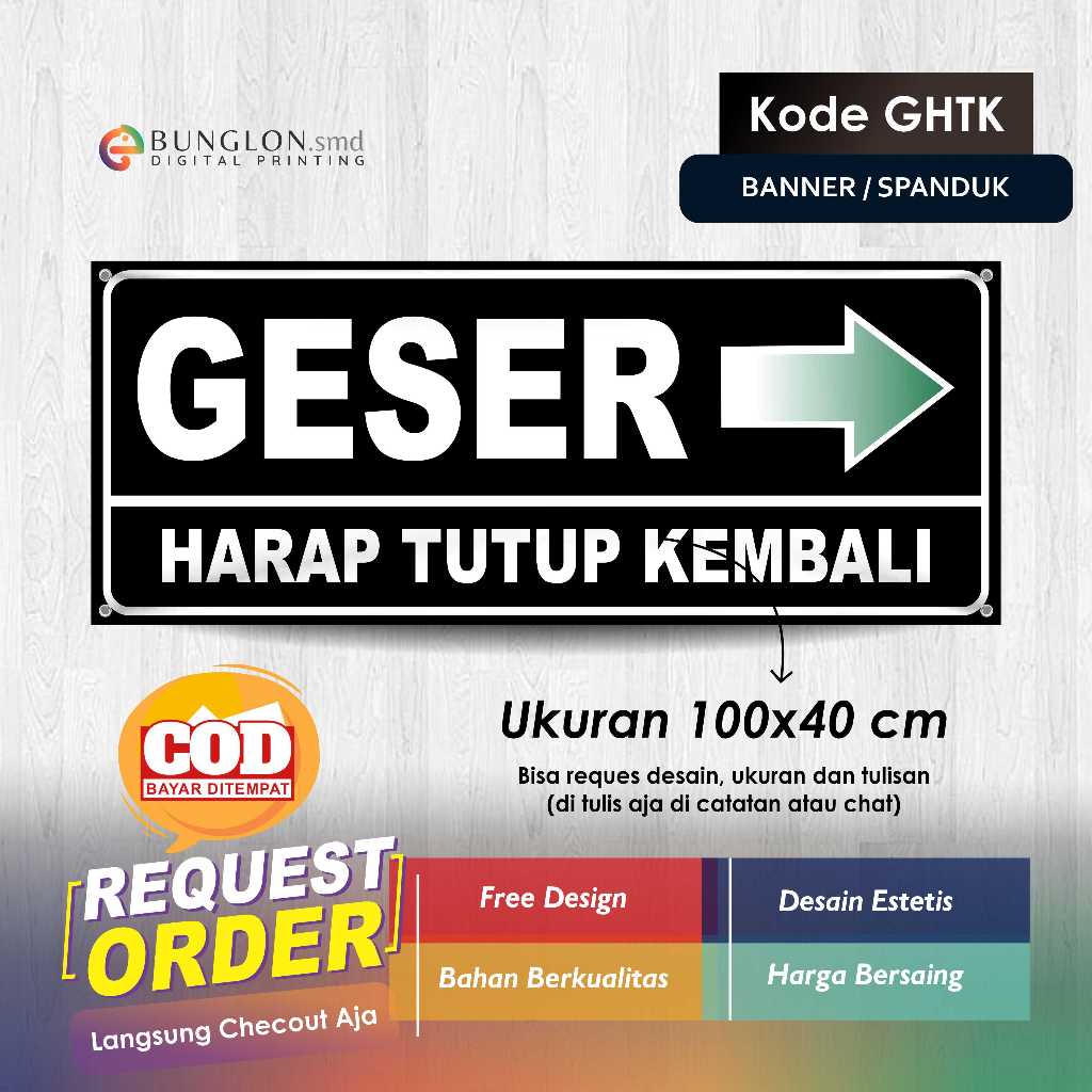 BANNER SLIDING PLEASE CLOSE BACK CODE GHTK สีดํา