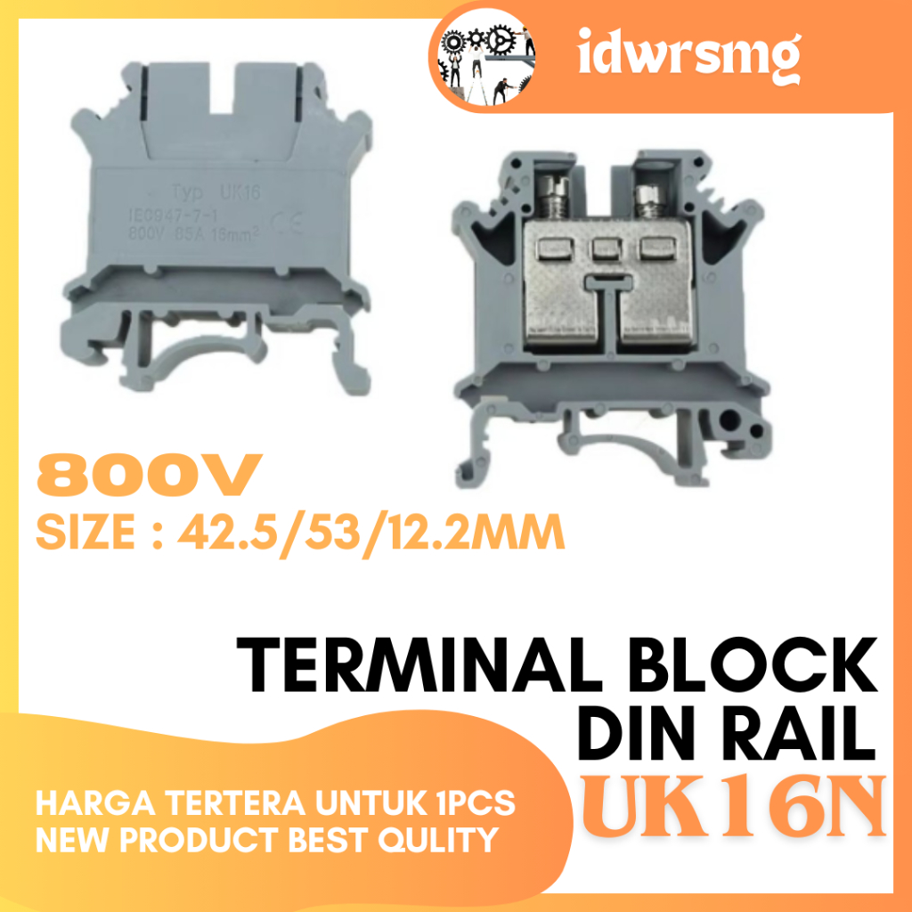 เทอร์มินอลบล็อก คุณภาพสูง UK16 บล็อกเทอร์มินัลชนิดรางแรงดันต่ําพร้อมสาย 16mm2 Zero UK16N