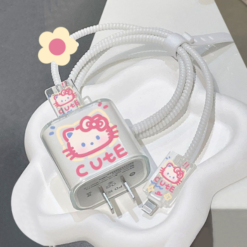 น่ารัก 18w/20w Charger Case สําหรับ iPhone Charger Protector สีชมพู Cute Kitty