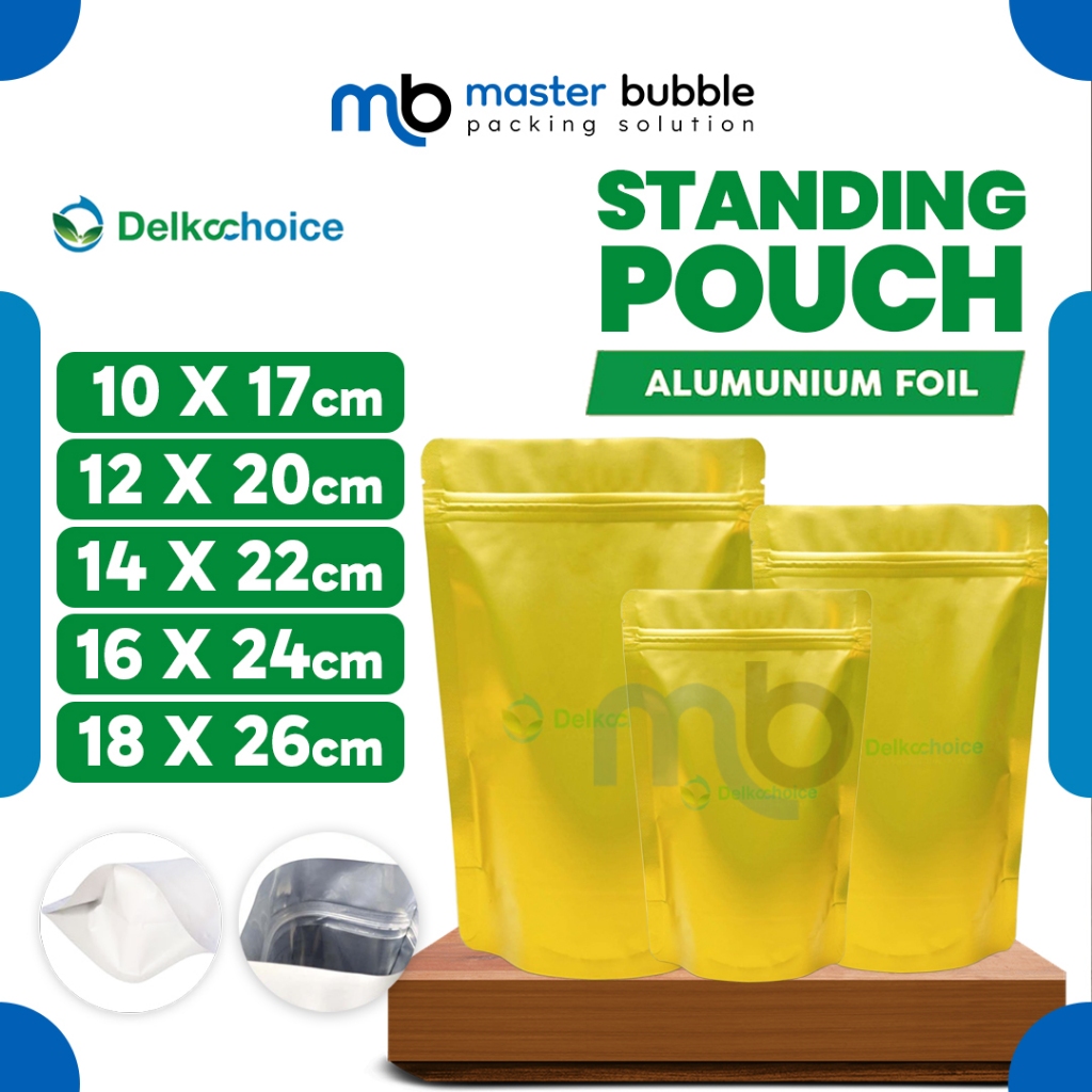Standing Pouch Aluminium Foil Premium Yellow Variant ziplock snack packaging - Delkochoice