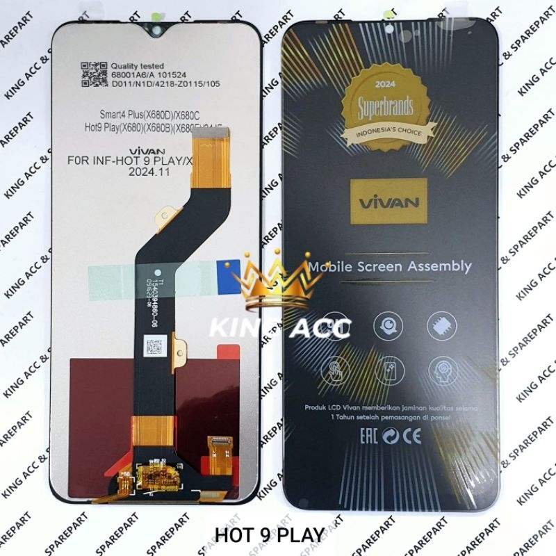 ใหม่ VIVAN หน้าจอสัมผัส LCD INFINIX HOT 9 PLAY / X680 / X680B / X680C / X680D / X680F สีดํา VIVAN