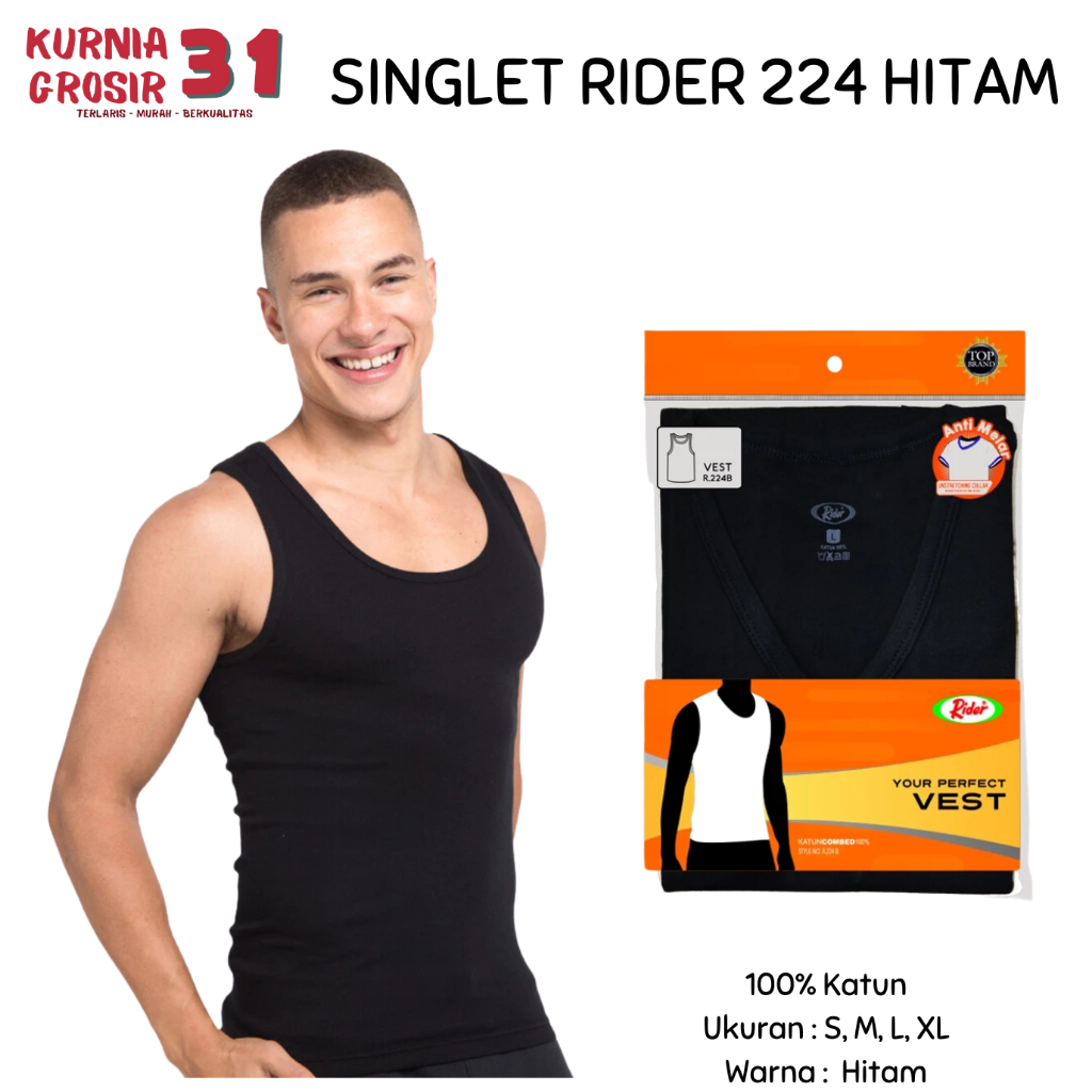 เสื้อกล้ามผู้ชาย RIDER 224 BLACK คอวี / เสื้อยืด RIDER Blong