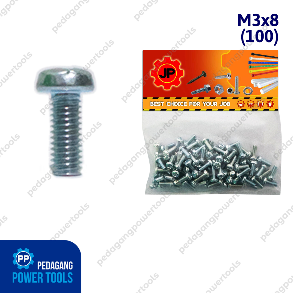 JP M 3 x 8 MM BOLT - JP 3x8 BOLT SCREW COTENTS 100 ชิ้น