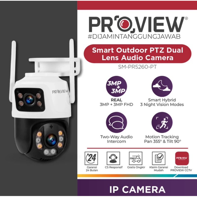 Proview SM-PR5260-PT สมาร์ทกลางแจ้ง PTZ Wifi Dual Lanz กล้อง 3MP + 3MP Hybrid Nigth Vision พร้อมเสีย