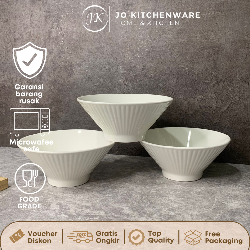 เครื่องครัว Jo เซรามิคพรีเมี่ยม Line Ramen Bowl เส้นผ่านศูนย์กลาง 18 ซม. สีขาวธรรมดาอเนกประสงค์ Hote
