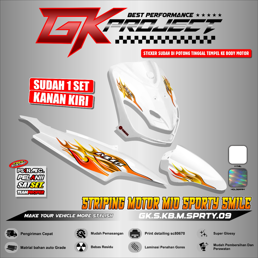 Mio Sporty Striping with Flame Motif วัสดุโปร่งใส Super Glossy | Mio Old Hologram Striping Super Shiny Flame Motif GK 09