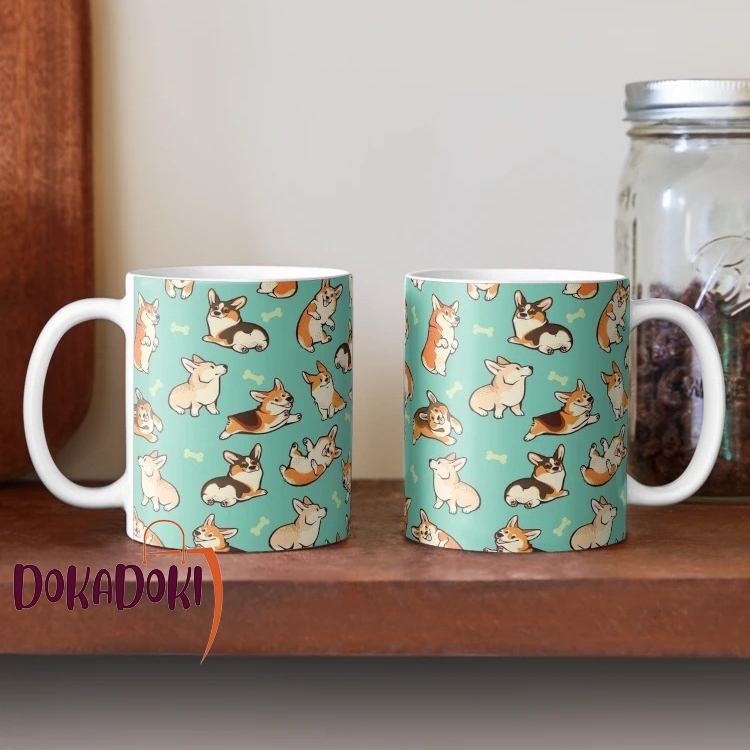 Jolly Corgis Pattern Dog Seamless Clipart Collection แก้วกาแฟเซรามิก ของที่ระลึกของขวัญ