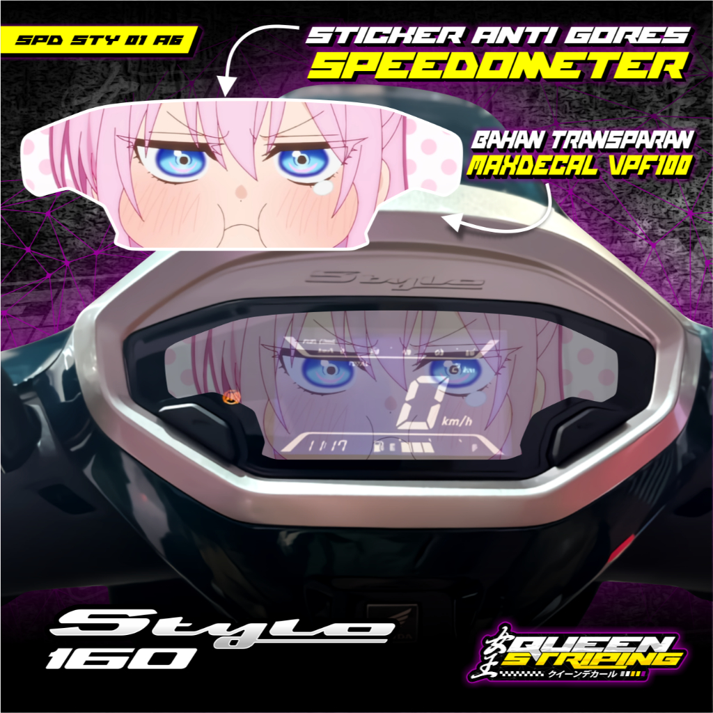 Stylo Motorcycle Speedometer Transparent Sticker, Shikimori San Character Anime Variations - SPD