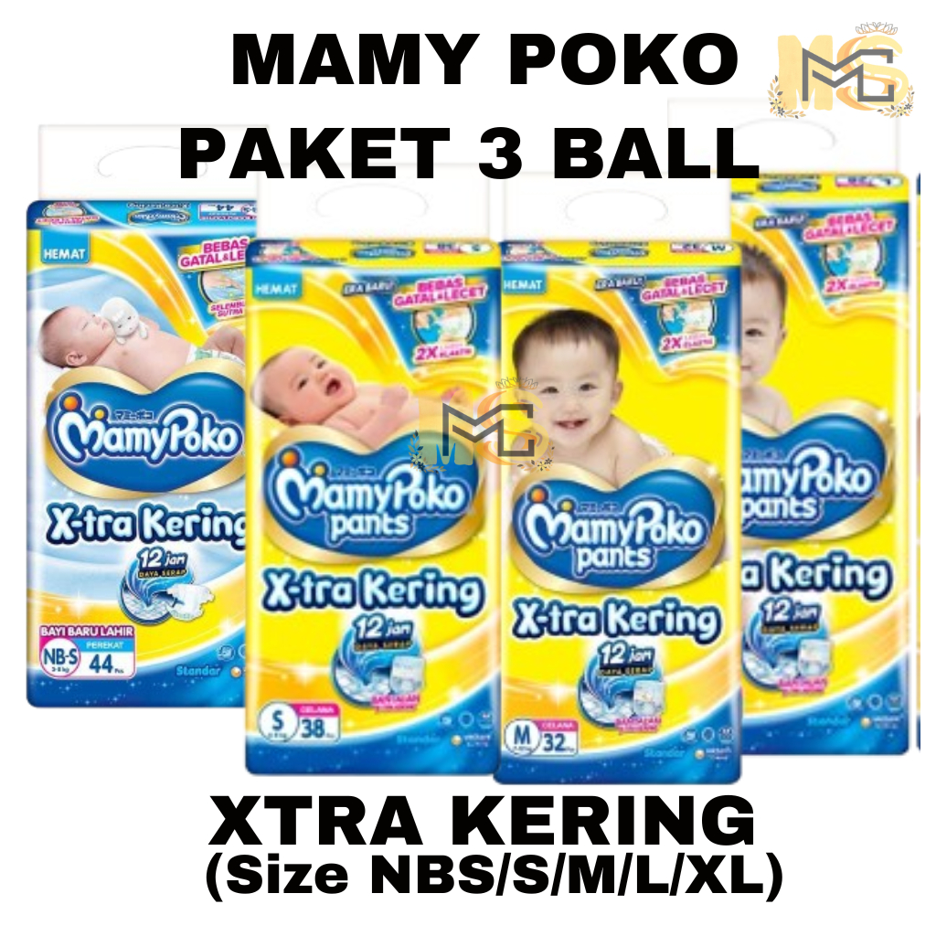 [2-3 BALL] MammyPoko X-tra Dry SIZE [ NB44 - S38 - M32 - L28 ]