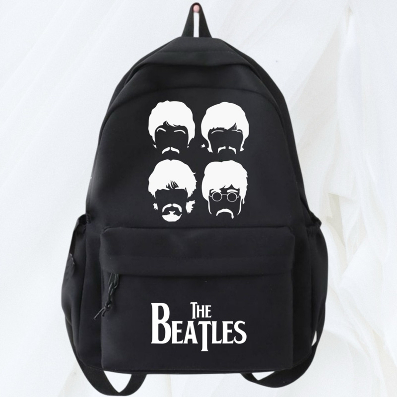 The Beatles Black Backpack Cordura Canvas Band D300 100% Premium / Cool School Backpack with The Beatles Band Screen Printing / Basic Style Backpack
