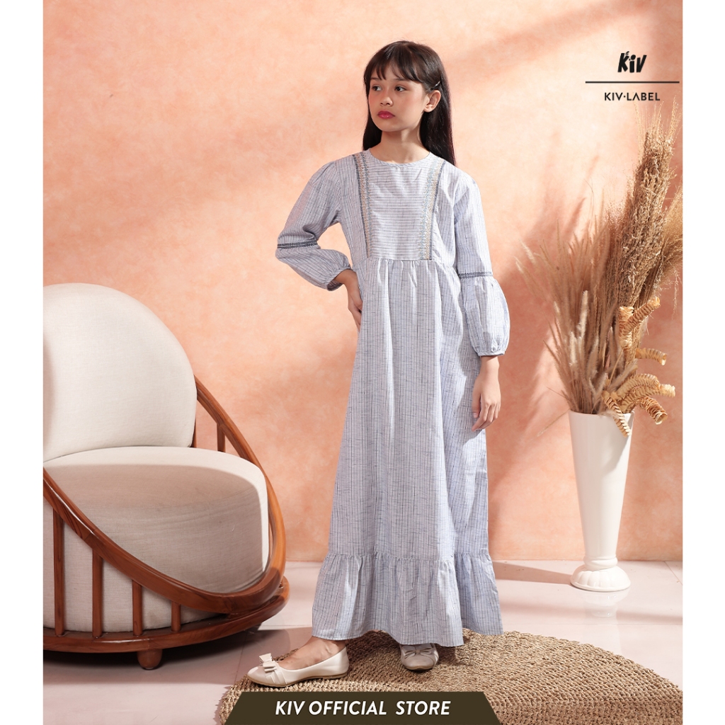 KATUN MERAH KIV ชุดเดรสผ้าฝ้ายลายทางสําหรับเด็กผู้หญิง สีแดง สีขาว สีกรมท่า DO 228 GO 106 GO 0824