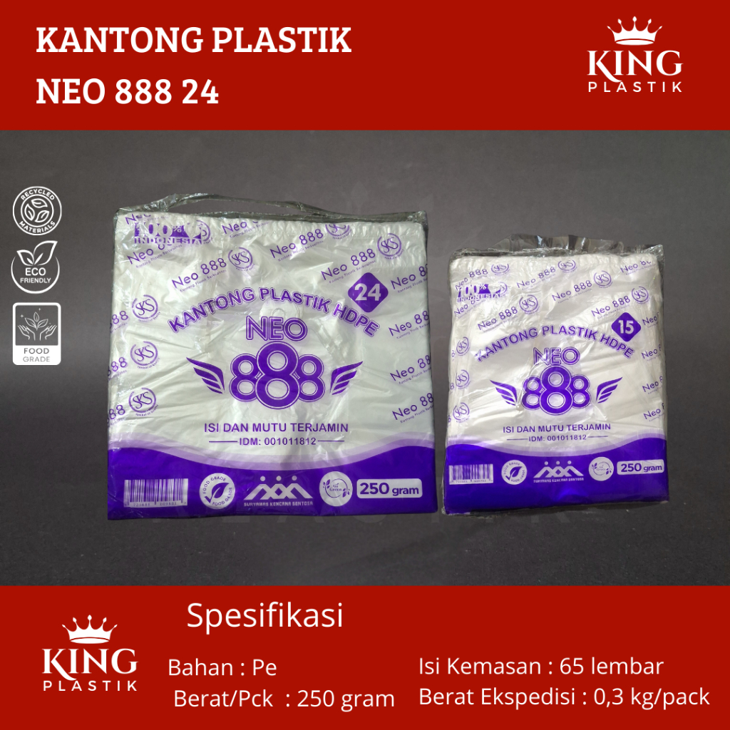 ถุงพลาสติกใส 15 24 250gr / HDPE Neo888 ถุงพลาสติกใสใสใส ขนาด 15 & 24 เป็นมิตรกับสิ่งแวดล้อม