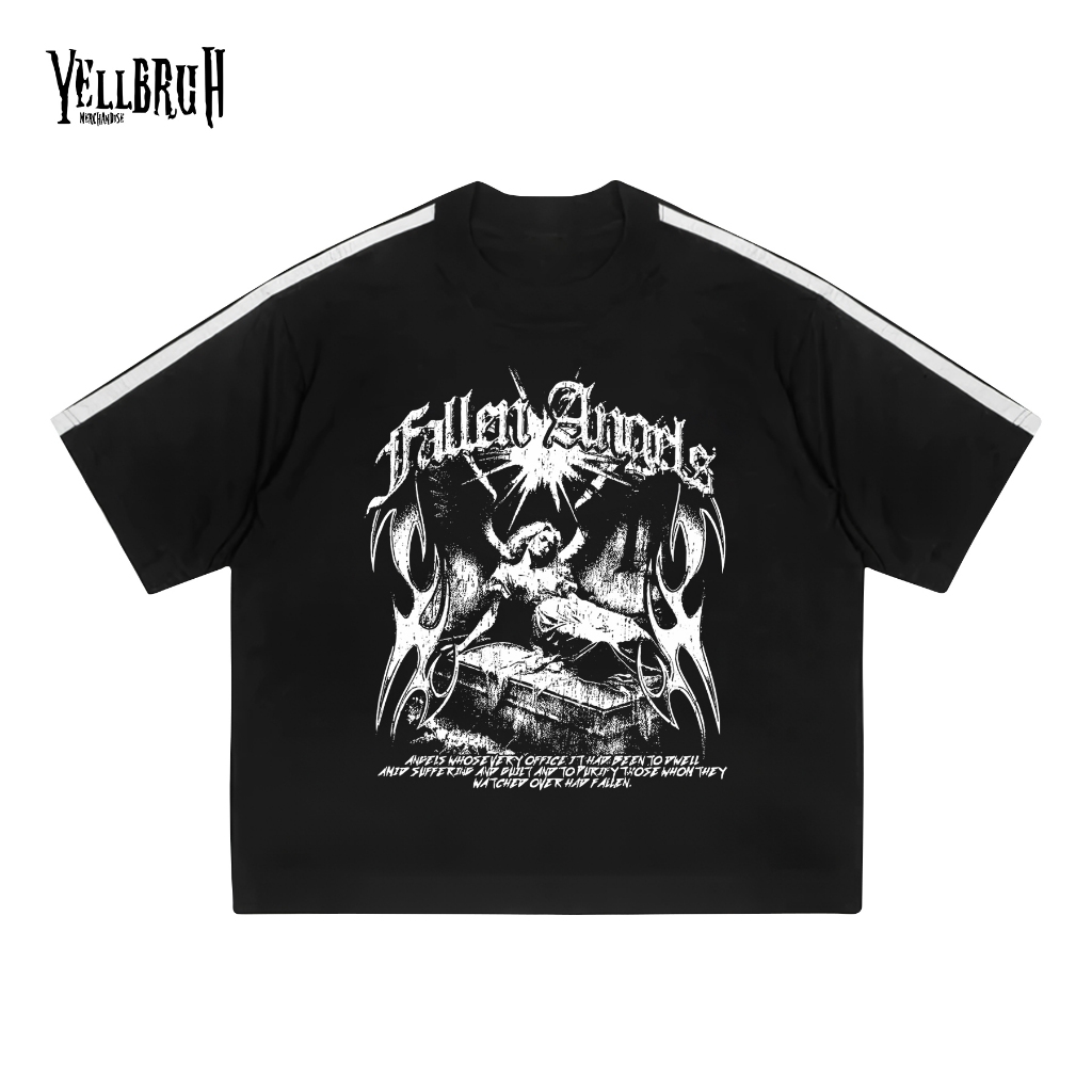 Yellbruh สินค้า Boxy Fit Oversize เสื้อยืด Fallen Angels ผู้ชายและผู้หญิงผ้าฝ้าย Combed 24s Kalcer V