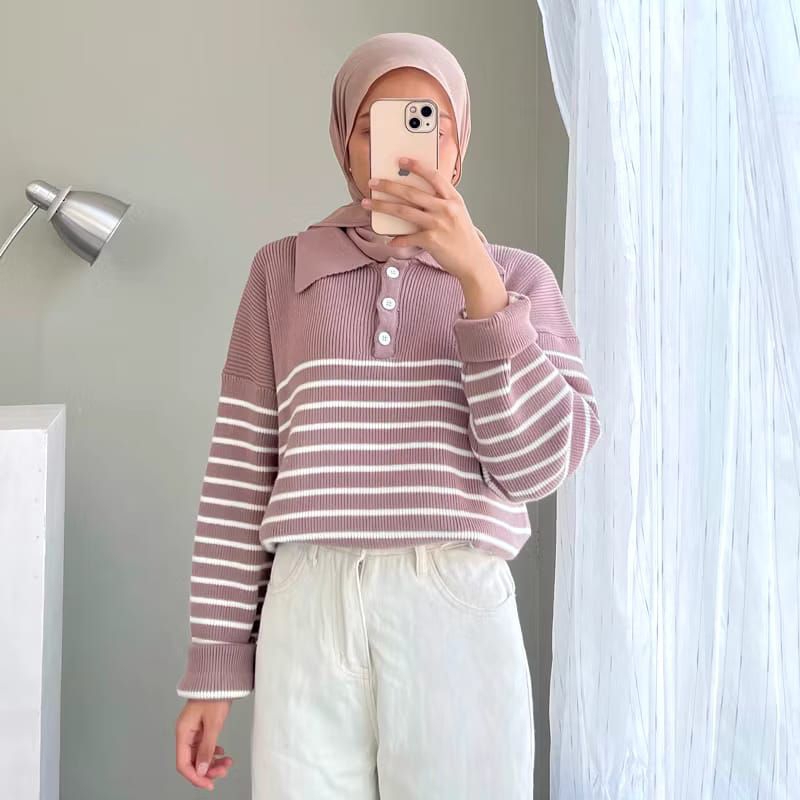 Polo Stripe Knit by Edmee Outfit