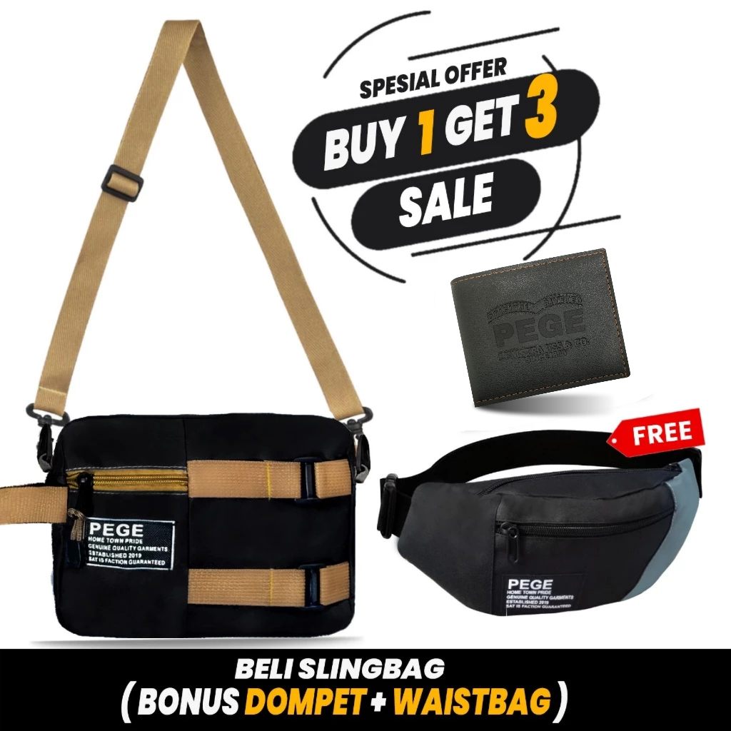 Super Saving Package PEGE Slingbag BUY 1 GET 3 Sling Waistbag Wallet - PG BUNDLING 01