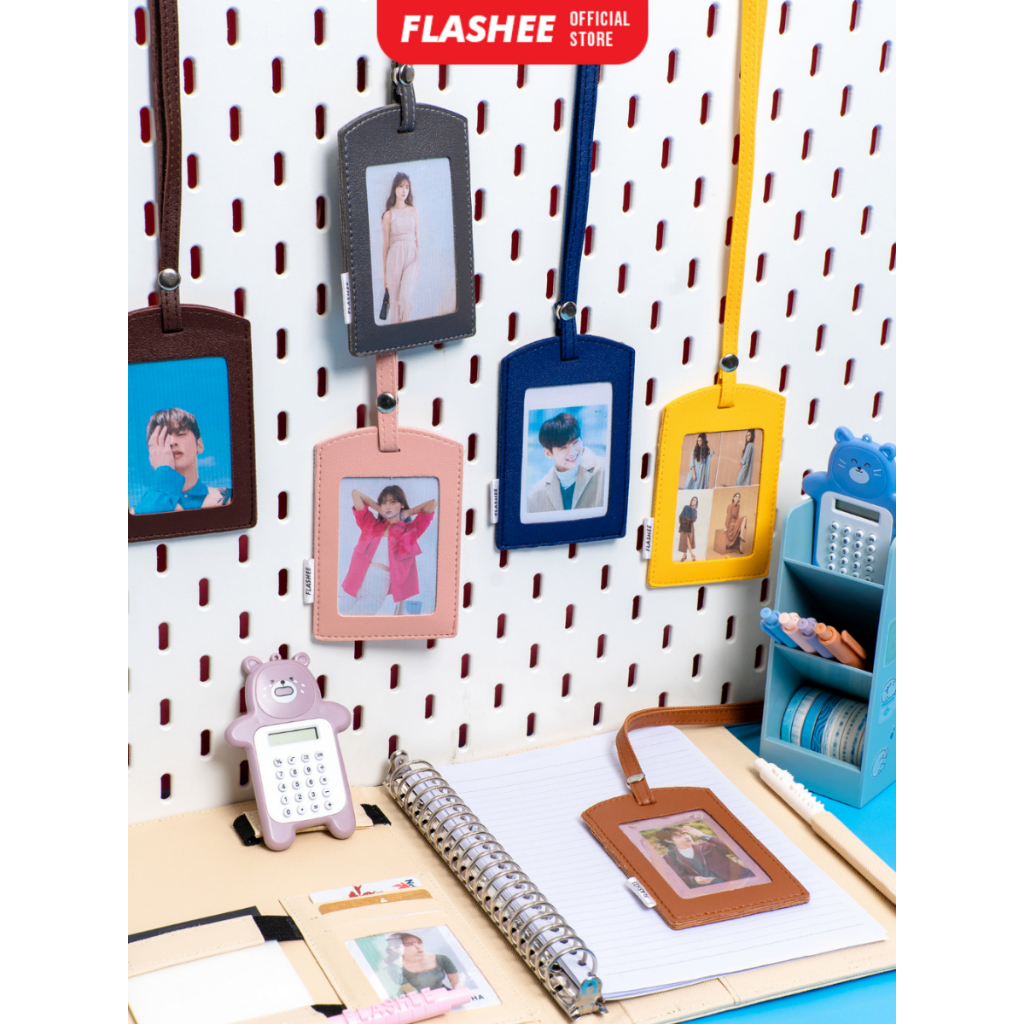 Flashee ID Card Tag ปุ่มป้ายชื่อ ปุ่ม ID Holder Card Leather Button Brooke PU Leather