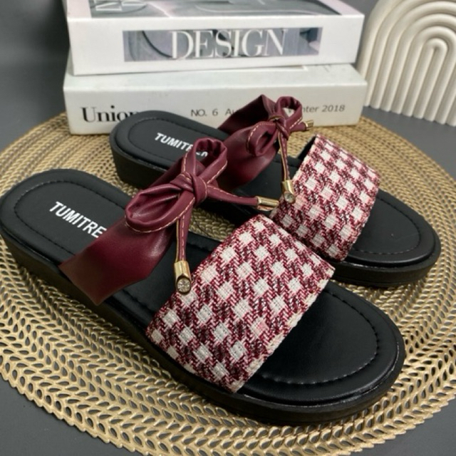 Serena Ribbon รองเท้าแตะแพลตฟอร์มสาวน่ารัก 3 ซม. รองเท้าแตะแบบสวมล่าสุด