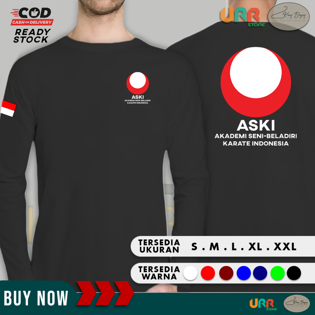 เสื้อยืด ASKI อินโดนีเซียคาราเต้ศิลปะการต่อสู้ Academy | แขนยาว | สําลีหวี 30s