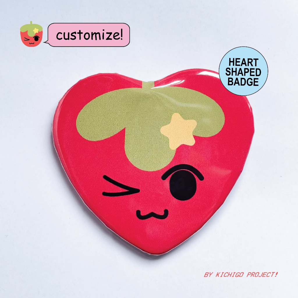 [MIN 3 ชิ้น] [CUSTOM PRINT] ป้ายโลหะ HEART | เข็มโลหะ HEART (52mmx57mm)