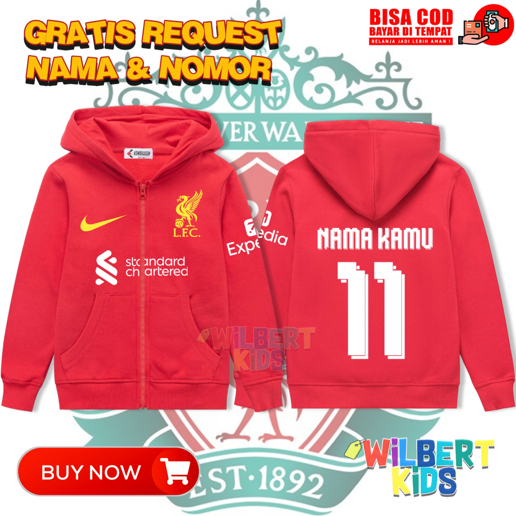 เสื้อฮู้ดมีซิปสําหรับเด็ก Liverpool FC / เสื้อแจ็คเก็ตเด็ก Liverpool / เสื้อแจ็คเก็ตฟุตบอลสําหรับเด็