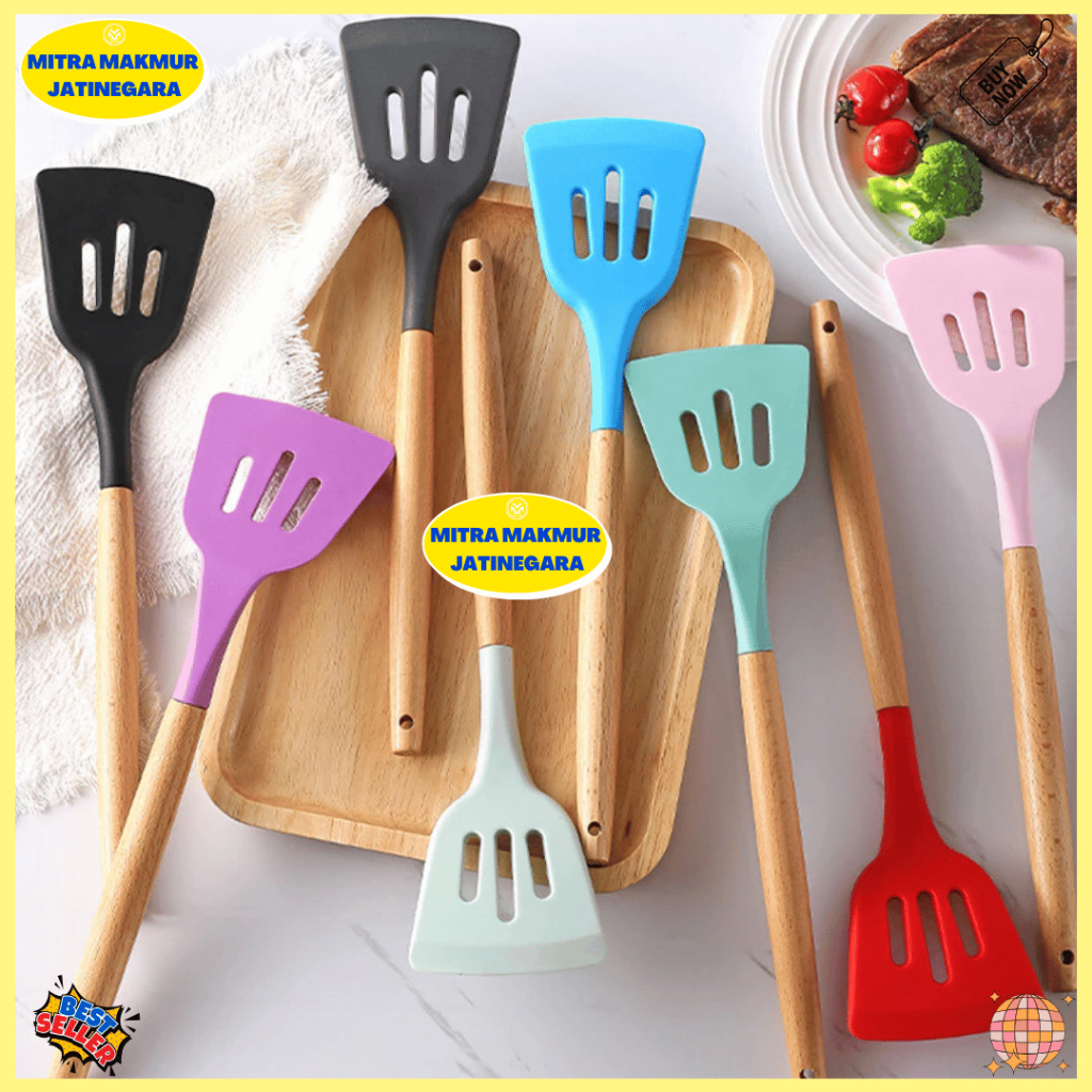 ขาย SILICONE SPATULA IRUS UTENSILS HEAT RESISTANT WOODEN HANDLE SPATULA IRUS SILICON UTENSILS TURNER
