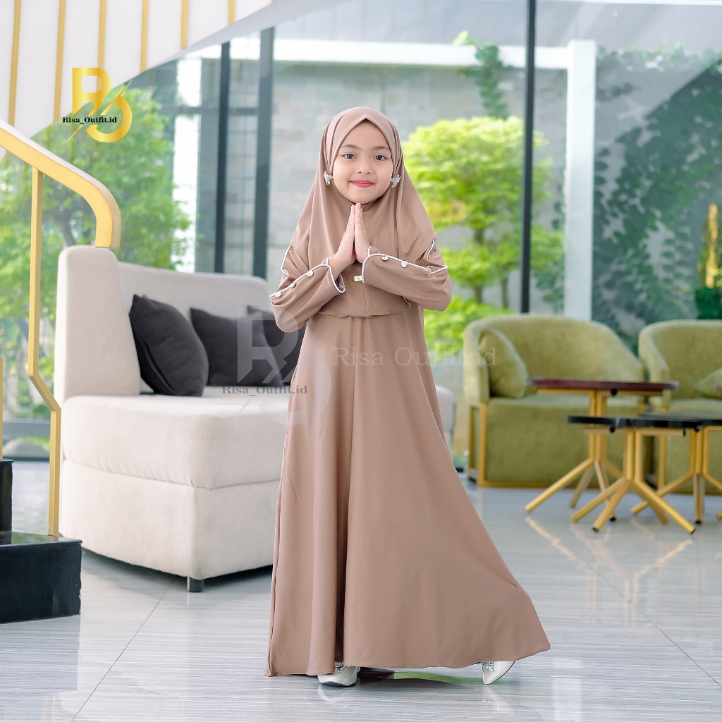 PUTIH ชุด Gamis สําหรับเด็ก Hijab Mecca Set / Gamis สีขาวของเด็กผู้หญิง / เสื้อเจอร์ซีย์เด็ก / Abaya สําหรับเด็ก