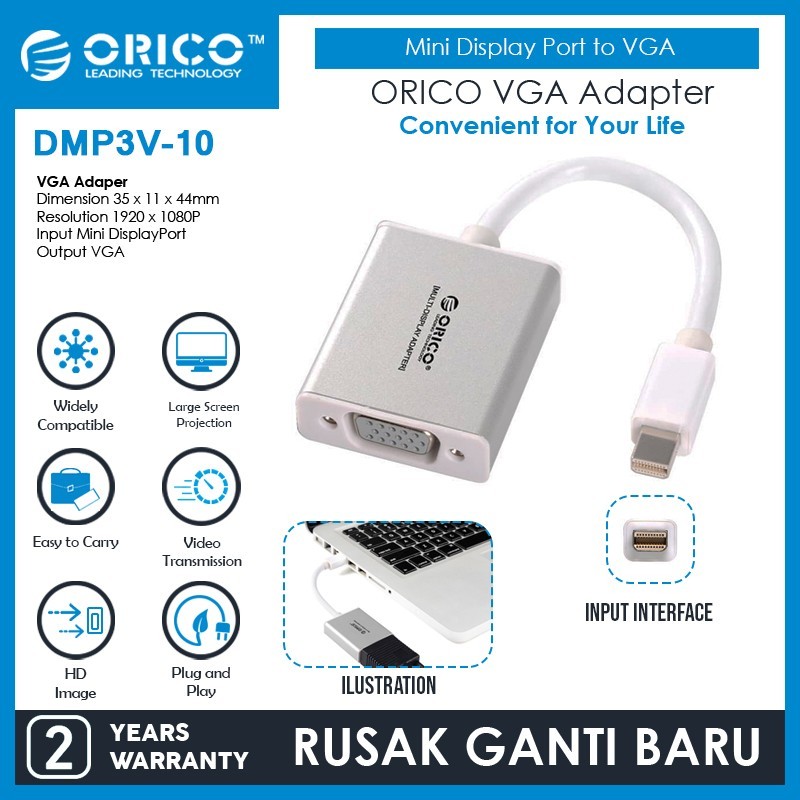 ORICO DMP3V Mini Displayport to VGA Adapter Built-in Cable 10cm