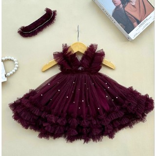 [READY STOCK] Dress Tutu Pesta Anak Brukat Mewah selendang FREE bando / gaun petit bayi newborn / kostum pesta ulang tahun ultah