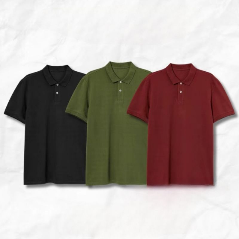 PRIME-CO - เสื้อยืดคอปกธรรมดา 3 ชิ้น