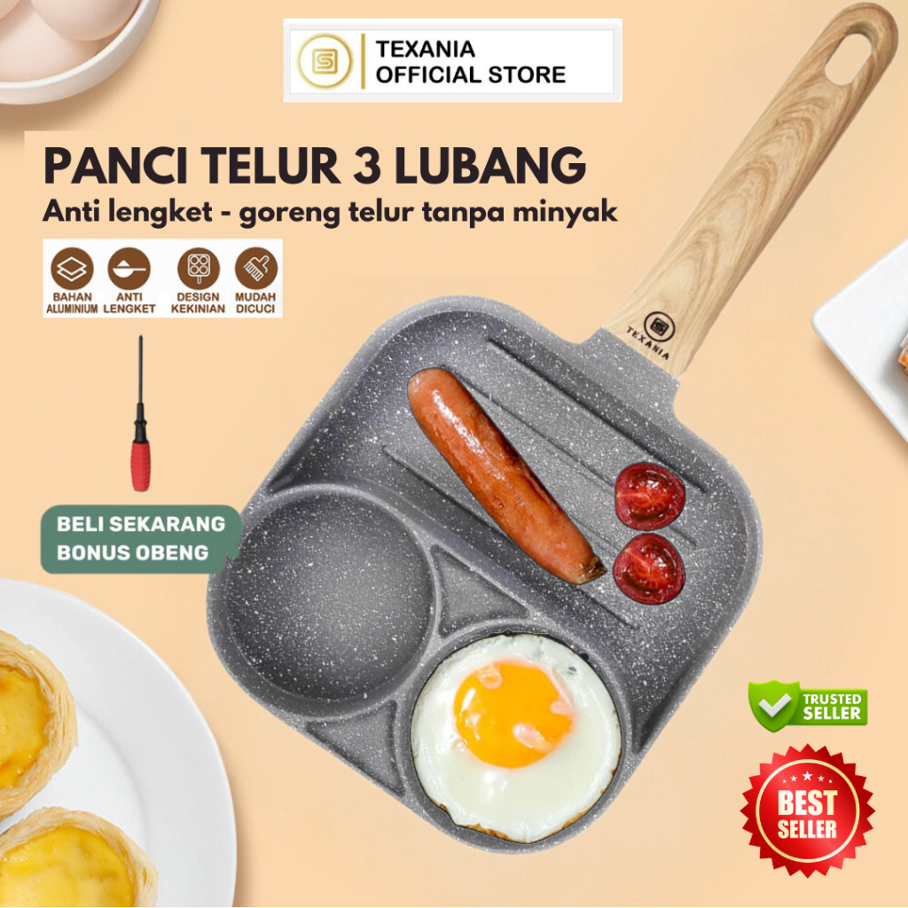พรีเมี่ยม พรีเมี่ยม พรีเมี่ยม พรีเมี่ยม⚡ TEXANIA 3IN1 Egg Pancake Omlet Pan อาหารเช้า Non-Stick Roun