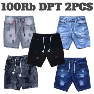 PAKET HEMAT 100 RIBU DAPAT 2 PCS CELANA PENDEK JEANS SOBEK PRIA BAHAN BERKUALITAS
