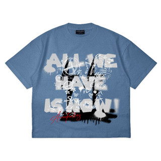 AccentAmbios Kaos Boxy Oversized All We Have is Now Steel Blue Pria dan Wanita - Cotton Combed 20s