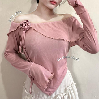KIYANA Cirebon Cloth - Flower Top / Long Sleeve Ribbon Coquette Knit Top / Atasan Knit Lengan Panjang Wanita