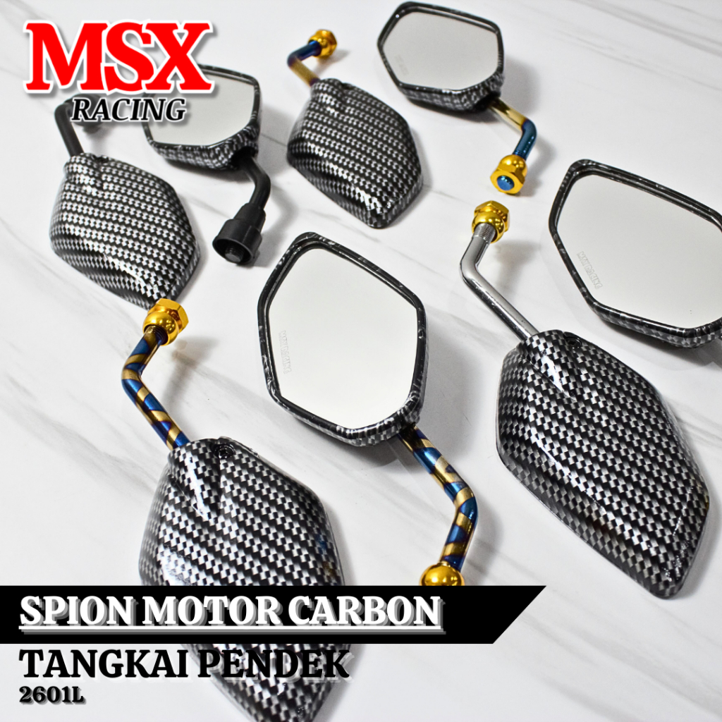 กระจกคาร์บอนสั้น MSX Carbon Mini Chrome Legs Black Twotone BlueX Honda Yamaha Beat Vario 110 125 Scoopy Supra Revo Kharisma Sonic Tiger ETC