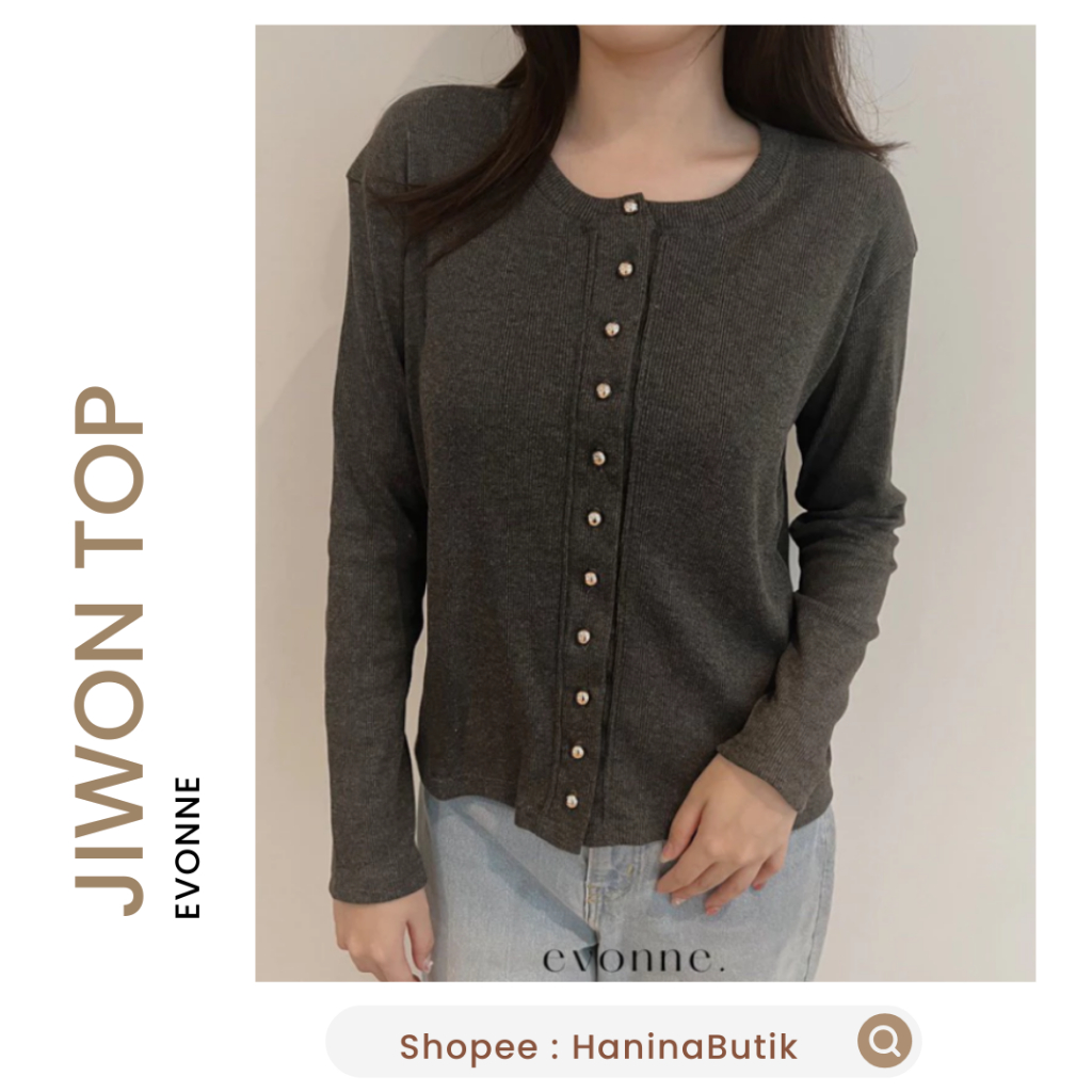 (READY TO SHIP) JIWON TOP CHARCOAL by EVONNE | ผู้หญิง RIB KNIT TOP