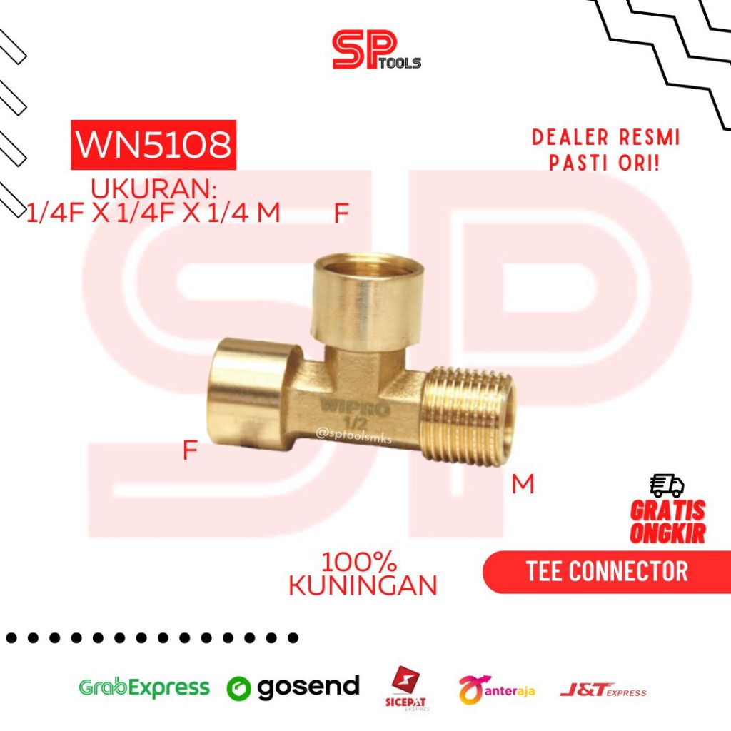 T 3 TEE CONNECTION OUTER THAD BRASS INNER THREAD 1/4F x 1/4F x 1/4M WB5108